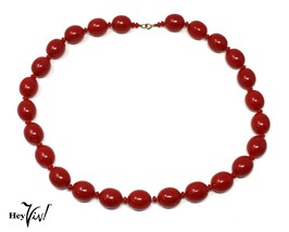 Vintage Red Bead Single Strand Necklace - Classic 50s Retro Style - 24&quot; ... - $22.00