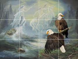 brave Indian hunters eagle spirit ghost forest ceramic tile mural backsplash - £69.99 GBP+