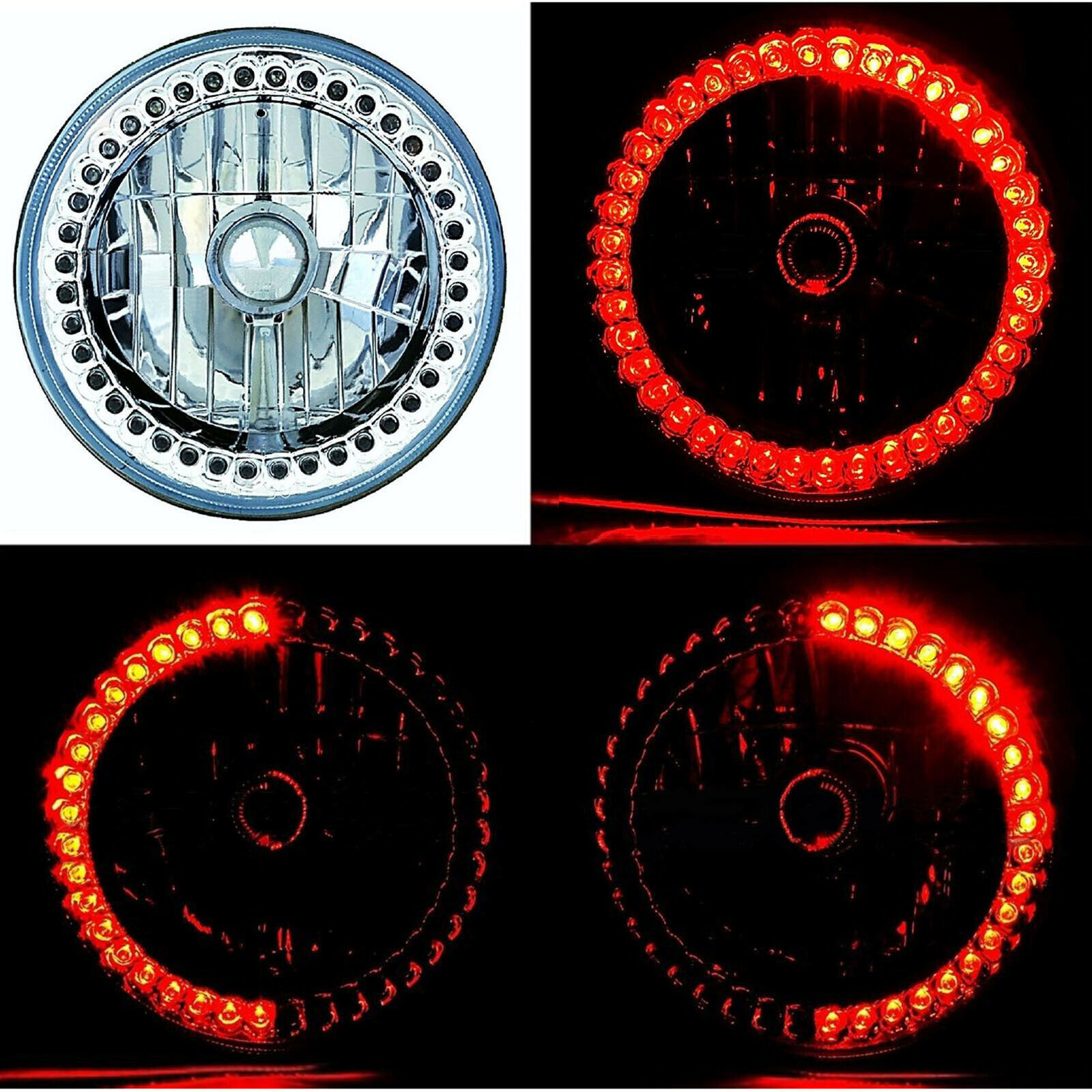 7&quot; Halogen Motorcycle Red 40-LED Halo Ring H4 Light Bulb Headlight For: ... - $29.95