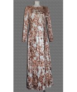 VTG B&#39;REAL Mocha Brown White Tones Roses Long Velour Pullover Dress Wms ... - $46.17 CAD