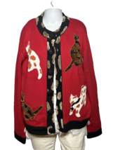 Jack B Quick Sweater Women&#39;s Large Red Cats Kittens Cardigan Whimsical Funky - £24.04 GBP