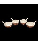 Set 2 Rice Bowls &amp; Spoons Wan Shou Longevity Famille Rose Red Porcelain ... - $29.67