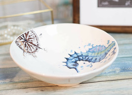 Nautical Blue White Seahorse And Helm Ceramic 46oz Pasta Salad Soup Dinn... - $39.99