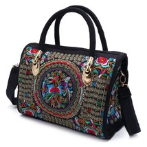 Women Floral Embroidered Handbag Ethnic Boho Canvas Shopping Tote Zipper Bag - £34.94 GBP