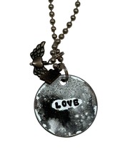 Kate Mesta LOVE  w Winged Heart Charm Dog Tag Necklace  Art to Wear New - £14.71 GBP