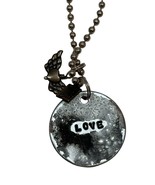 Kate Mesta LOVE  w Winged Heart Charm Dog Tag Necklace  Art to Wear New - £14.75 GBP
