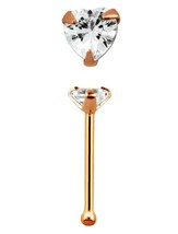 14k Rose Gold Prong Setting Heart Shape Clear CZ Nose Bone Piercing Stud - £18.97 GBP