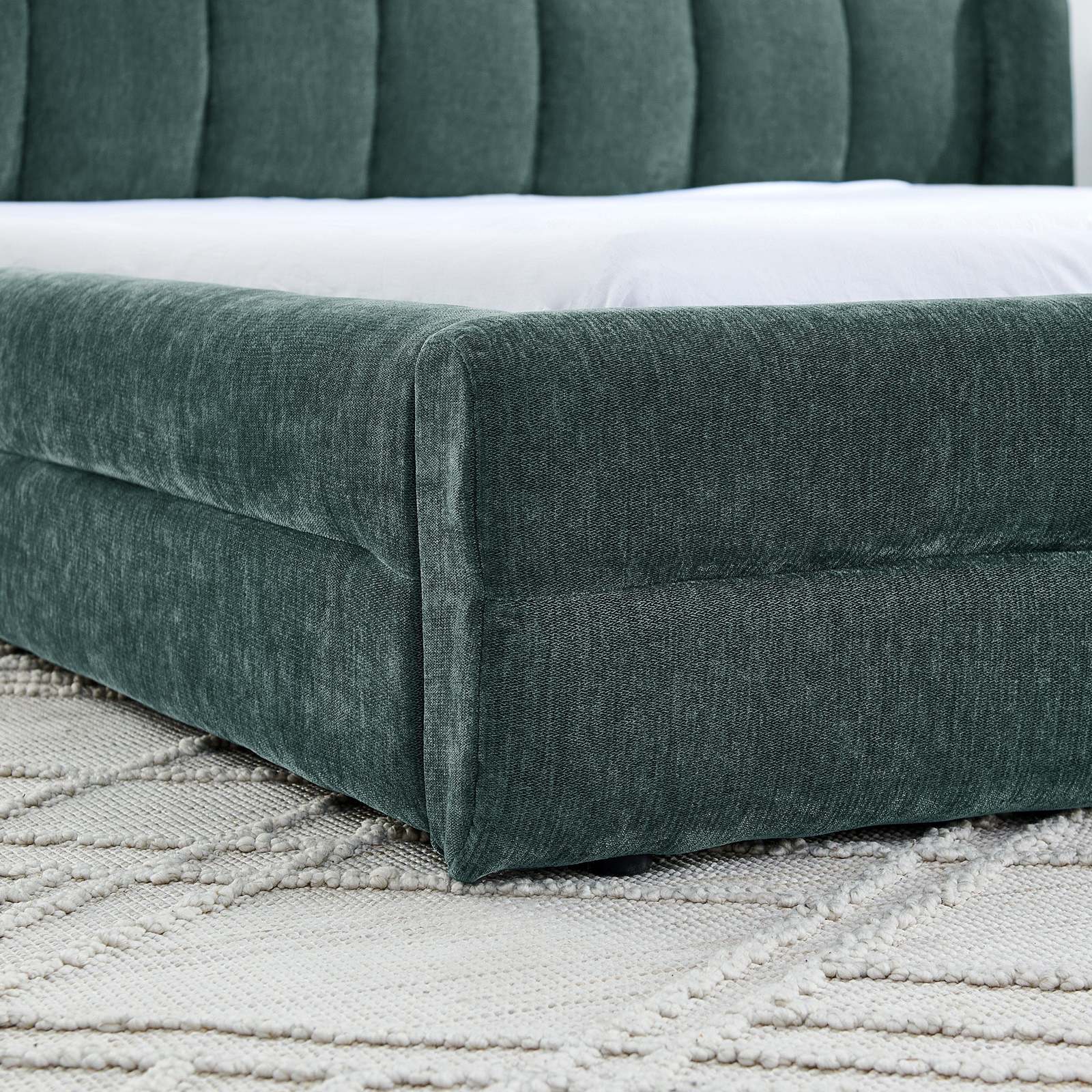 Modern Queen Upholstered Bed Frame, Chenille Blue-Green Headboard Item image 7
