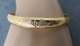 14k Gold Filled Bangle Bracelet Hinged Rose Gold Leaf Accent 8.5mm Carl Art Nice - £87.64 GBP