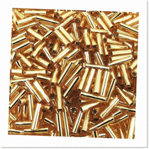 Premium Bugle Beads Size 2, 6mm, 17g Tube - Shimmering Silver Lined Gold for Exq - $21.77