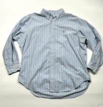 Ralph Lauren Button Up Shirt Mens 17.5 Blue White Striped Classic Fit Vintage - $17.75