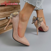 New Bling Butterfly-knot 10cm Stiletto Heel Shoes Women Pumps Flowers Officile P - £29.01 GBP