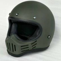 Retro Motorcycle Green Army Helmet Retro Vintage Custom M L XL - £141.05 GBP