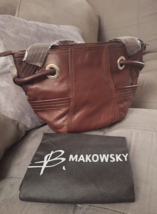 B Makowsky Brown Double Handle Leather Satchel Handbag Purse New with Tags - $61.74