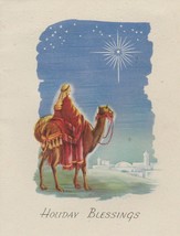 Vintage Christmas Card Shepherd Camel Star of Bethlehem 1950&#39;s Holiday Blessings - £6.25 GBP