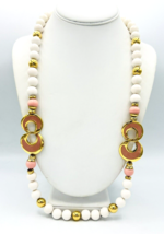 Vintage 60&#39;s Napier White Pink Enamel Bead Necklace 30 in - £23.37 GBP