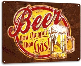 Beer Cheaper Then Gas Funny Retro Bar Man Cave Garage Wall Decor Metal Tin Sign - £14.23 GBP