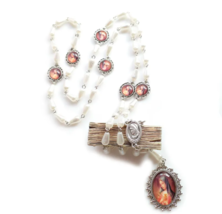 White Tear Drop Bead Chaplet Rosary of Seven Sorrows Mary Glass Pearl Catholic - £15.72 GBP