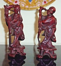 Vintage Chinese Carved Wood Couple Statues Figurines - £138.17 GBP