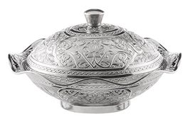 LaModaHome Silver Large Oval Sugar Bowl with Lid for Home, Kitchen and Wedding P - £23.27 GBP