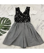Miss Donby Womens Vintage 90s Romper Shorts Size 14 Black Gray Vest Embr... - $39.25 CAD