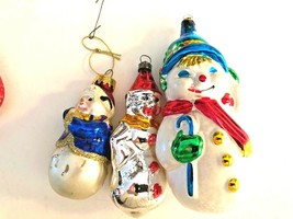 3 Vintage Glass Snowmen Christmas Tree Ornaments - £6.38 GBP