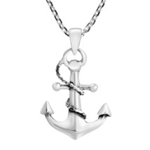Nautical Rope and Anchor Sterling Silver Necklace - £15.91 GBP