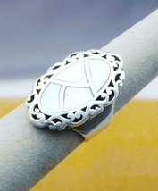 Gorgeous Sterling Pierced Scrollwork Mother Of Pearl Ring 7 - £23.97 GBP