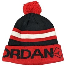 Jordan Beanie with Pom Jumpman Knit Cap Black Red White Stripe Roll Up - $20.00