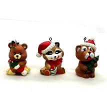 Vintage Christmas Critters 2&quot; Ornaments Ceramic Raccoon Dog Bear - £15.98 GBP