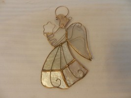 Small Christmas Hanging Ornament Angel With Star Wrapped in Gold Wire, Mica - £11.99 GBP