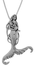 Jewelry Trends Sterling Silver Mermaid Mother with Baby Pendant Necklace 18&quot; - £45.46 GBP