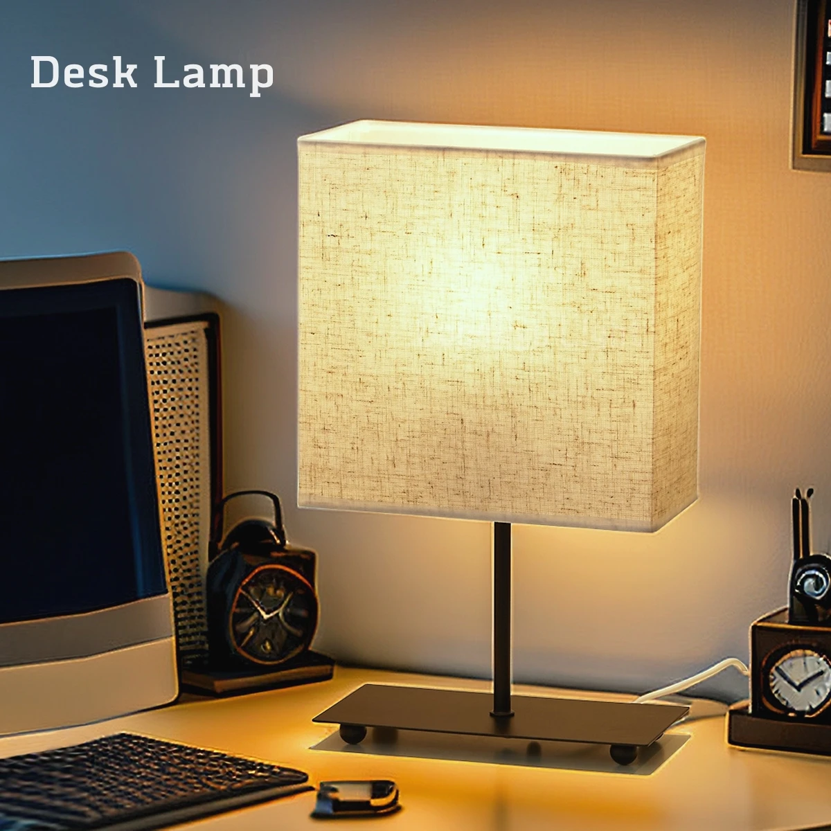 USB Dimmable Japanese Fabric Retro Desktop Table Lamp, Bedside Light  Bedroom - £25.40 GBP
