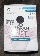 L&#39;eggs Silken Mist 2 Pair Women&#39;s Tights Hose Black Mist Control Top Coo... - $12.86