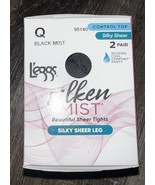 L&#39;eggs Silken Mist 2 Pair Women&#39;s Tights Hose Black Mist Control Top Coo... - $17.58 CAD