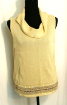 Liz Claiborne Knitted Sweater Size Large Cream Sleeveless Cowl Neck Beaded U.K. - £14.23 GBP