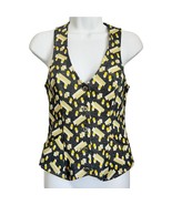 Vintage 70s Geometric Gray Yellow White Button Up Vest size S Pockets V-... - $23.28