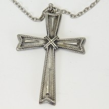 Silver Tone Cross Pendant Necklace Religious Christian Vintage  1.9&quot; W x... - €19,43 EUR