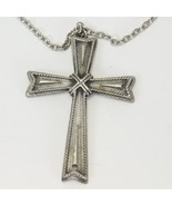 Silver Tone Cross Pendant Necklace Religious Christian Vintage  1.9&quot; W x... - €19,43 EUR