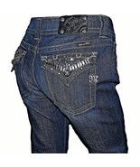 Miss Me Beaded Rhinestone Flap Pocket Blue Denim Skinny Jeans 31 x 36 JP... - $98.99