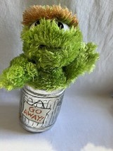 Sesame Street 10&quot; Oscar the Grouch silver Garbage Can Go Away Plush - £23.69 GBP