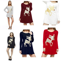 Holiday Winter Glitter Sparkle Baby Reindeer Long Sleeve Tunic Dress - £23.18 GBP+