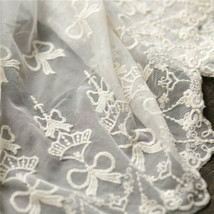 Beige Emboridery Tulle Lace Fabric 49&quot; Width Table Curtain Bridal Cloth ... - $12.19