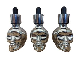 Lot of 3 1oz Silver / Chrome Skull Glass Bottle with Droppers Included - $19.79