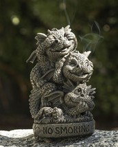 No Smoking See Hear Speak No Evil Whimsical Dragons Backflow Incense Burner - £20.29 GBP