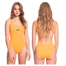 NWT Quiksilver Classic Logo One-Piece Swimsuit, Women&#39;s XS Orange Pads Low Back - £19.33 GBP