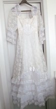 Vtg Wedding Gown Dress Floral Lace Sequin Crystal Bodice White To Off White S(?) - £102.08 GBP