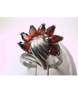 GARNETS in STERLING SILVER Vintage Ring - Size 7 1/2 - FREE SHIPPING - £59.96 GBP