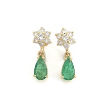 Authenticity Guarantee 
Vintage Green Emerald Diamond Dangle Drop Earrin... - £1,023.25 GBP