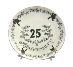 25th Anniversary Plate Enesco made in Japan Silver Decor Bowls Bells Leaves - £12.92 GBP